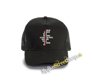 LA CASA DE PAPEL - Bella Ciao Names - čierna bavlnená sieťkovaná šiltovka model "Trucker Cap"