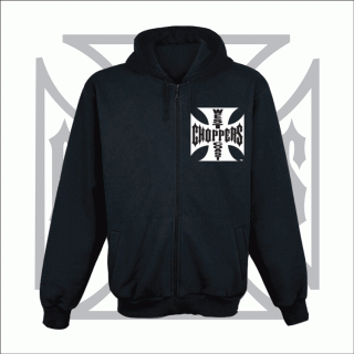 WEST COAST CHOPPERS - IRON CROSS - ZIP - BLACK - čierna pánska mikina