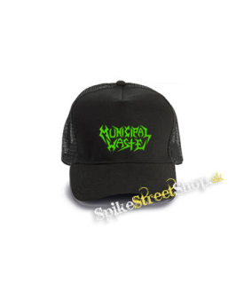 MUNICIPAL WASTE - Logo Green - čierna bavlnená sieťkovaná šiltovka model "Trucker Cap"