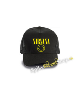 NIRVANA - Big Smile Motive 2 - čierna bavlnená sieťkovaná šiltovka model "Trucker Cap"
