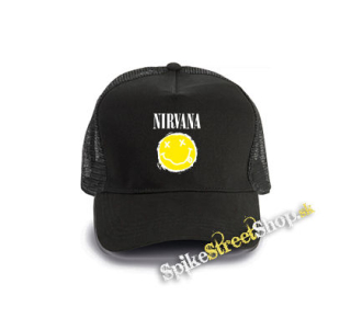 NIRVANA - Yellow Black Smile - čierna bavlnená sieťkovaná šiltovka model "Trucker Cap"