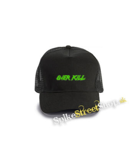 OVERKILL - Logo Green - čierna bavlnená sieťkovaná šiltovka model "Trucker Cap"