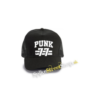PUNK 77 - Slogan motív 2 - čierna bavlnená sieťkovaná šiltovka model "Trucker Cap"