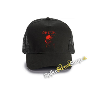 SEPULTURA - Beneath The Remains Red Motive - čierna bavlnená sieťkovaná šiltovka model "Trucker Cap"