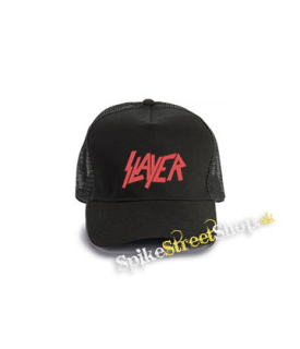 SLAYER - Red Logo - čierna bavlnená sieťkovaná šiltovka model "Trucker Cap"