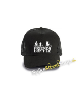 STRANGER THINGS - Friends Don't Lie - čierna bavlnená sieťkovaná šiltovka model "Trucker Cap"
