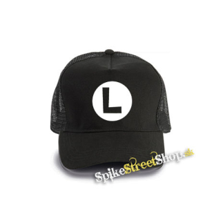 SUPER MARIO - Luigi Logo - čierna bavlnená sieťkovaná šiltovka model "Trucker Cap"