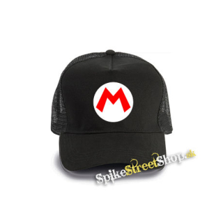 SUPER MARIO - Red Logo Crest - čierna bavlnená sieťkovaná šiltovka model "Trucker Cap"