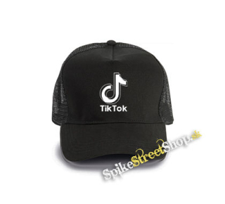 TIK TOK - Double Logo - čierna bavlnená sieťkovaná šiltovka model "Trucker Cap"