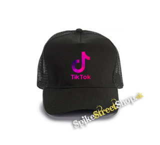 TIK TOK - Logo Rainbow - čierna bavlnená sieťkovaná šiltovka model "Trucker Cap"