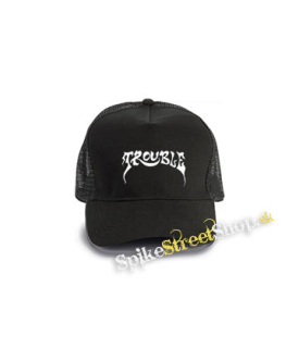 TROUBLE - Logo Hardrock Band - čierna bavlnená sieťkovaná šiltovka model "Trucker Cap"