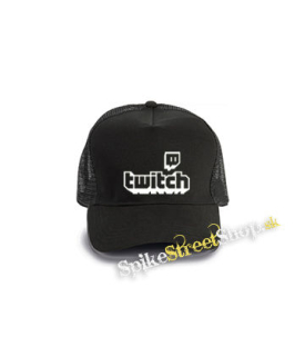 TWITCH - White Logo Sign - čierna bavlnená sieťkovaná šiltovka model "Trucker Cap"