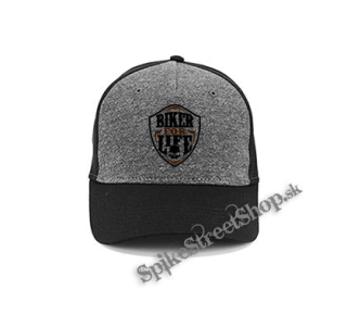 BIKER FOR LIFE - Skull Logo Crest - šedočierna bavlnená šiltovka