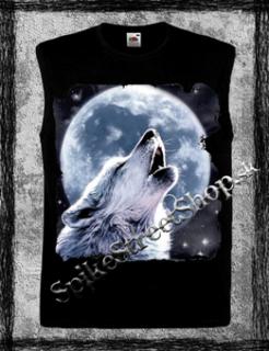 WOLF COLLECTION - Vlk vyjúci na mesiac - čierne pánske tričko bez rukávov