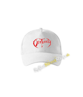 OBITUARY - Red Logo - biela šiltovka