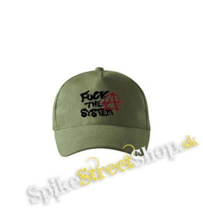 FUCK THE SYSTEM - ANARCHY - olivová šiltovka army classic