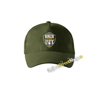 BIKER FOR LIFE - Skull Logo Crest - zelená šiltovka vo farbe "military green"