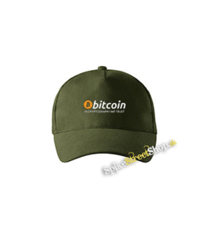BITCOIN - In Cryptography We Trust - zelená šiltovka vo farbe "military green"