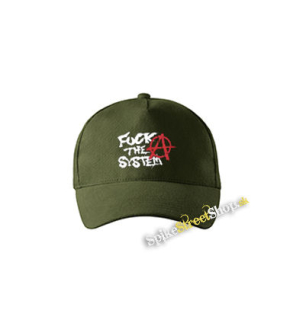 FUCK THE SYSTEM - zelená šiltovka vo farbe "military green"