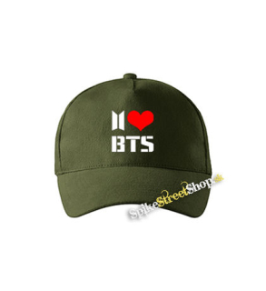 I LOVE BTS - zelená šiltovka vo farbe "military green"