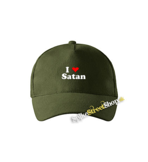 I LOVE SATAN - zelená šiltovka vo farbe "military green"