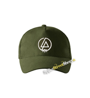 LINKIN PARK - Brown Logo And Skulls - zelená šiltovka vo farbe "military green"