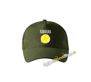 NIRVANA - Yellow Black Smile - zelená šiltovka vo farbe "military green"