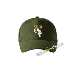 NIRVANA - Yellow Logo Band - zelená šiltovka vo farbe "military green"