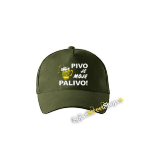 PIVO JE MOJE PALIVO - zelená šiltovka vo farbe "military green"
