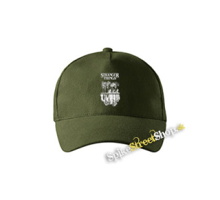 STRANGER THINGS - Upside Down - zelená šiltovka vo farbe "military green"