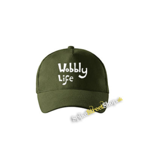 WOBBLY LIFE - Logo White - zelená šiltovka vo farbe "military green"