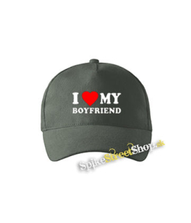 I LOVE MY BOYFRIEND - šiltovka vo farbe "tmavá bridlica"