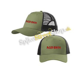 ACID BATH - Logo Red - olivovočierna sieťkovaná šiltovka model "Trucker Cap"