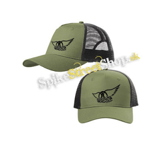 AEROSMITH - Logo Motive 2 - olivovočierna sieťkovaná šiltovka model "Trucker Cap"