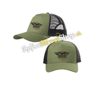 AEROSMITH - olivovočierna sieťkovaná šiltovka model "Trucker Cap"