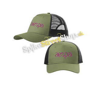 AESPA - Logo Pink - olivovočierna sieťkovaná šiltovka model "Trucker Cap"