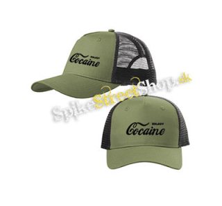 ENJOY COCAINE - olivovočierna sieťkovaná šiltovka model "Trucker Cap"