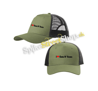 I LOVE GUNS N ROSES - olivovočierna sieťkovaná šiltovka model "Trucker Cap"