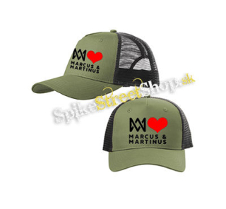 I LOVE MARCUS & MARTINUS - Motive 1 - olivovočierna sieťkovaná šiltovka model "Trucker Cap"