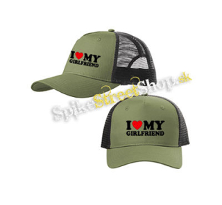 I LOVE MY GIRLFRIEND - olivovočierna sieťkovaná šiltovka model "Trucker Cap"