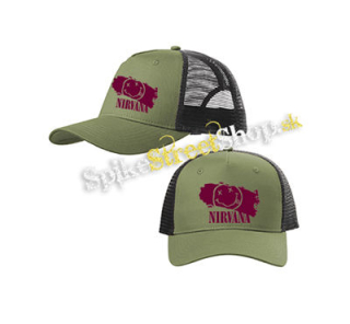 NIRVANA - Pink - olivovočierna sieťkovaná šiltovka model "Trucker Cap"