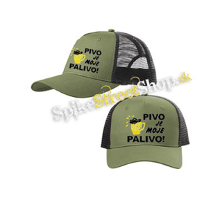 PIVO JE MOJE PALIVO - olivovočierna sieťkovaná šiltovka model "Trucker Cap"