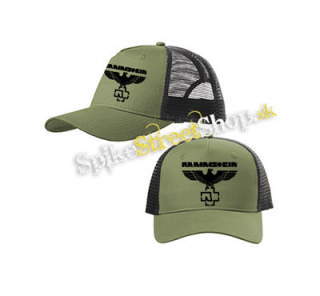 RAMMSTEIN - Eagle - olivovočierna sieťkovaná šiltovka model "Trucker Cap"