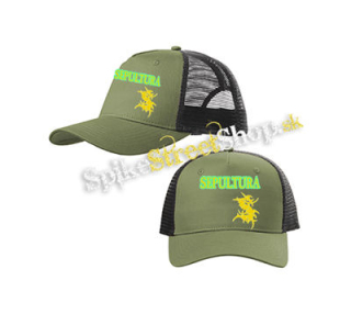 SEPULTURA - Brasil Yellow Logo - olivovočierna sieťkovaná šiltovka model "Trucker Cap"