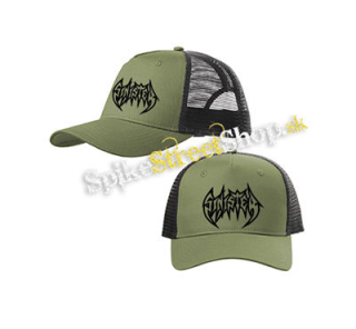 SINISTER - Logo - olivovočierna sieťkovaná šiltovka model "Trucker Cap"