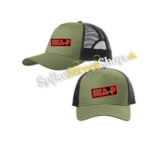 SKA-P - Logo Red Black - olivovočierna sieťkovaná šiltovka model "Trucker Cap"