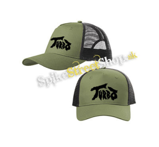 TURBO - Logo White - olivovočierna sieťkovaná šiltovka model "Trucker Cap"