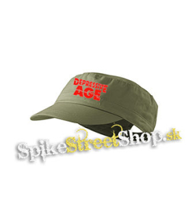 DEPRESSIVE AGE _ Logo Red - olivová šiltovka army cap