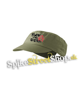 FUCK THE SYSTEM - olivová šiltovka army cap