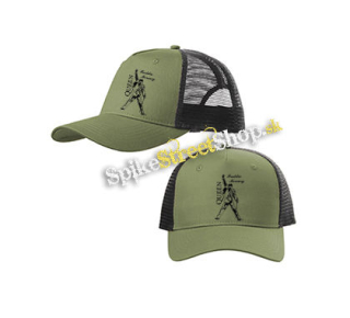 FREDDIE MERCURY - Logo & Portrait - olivovočierna sieťkovaná šiltovka model "Trucker Cap"